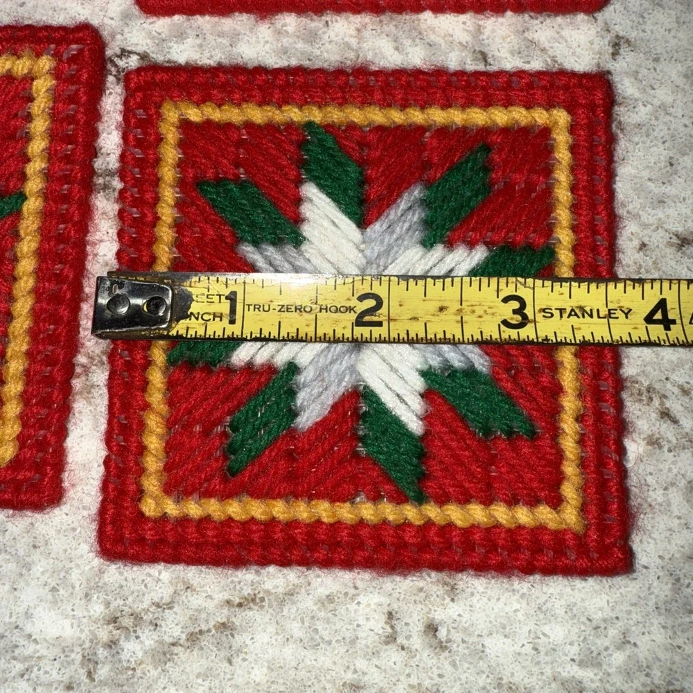 Plastic Canvas Handmade Letter Napkin Holder Christmas Cards Coaster Set Red